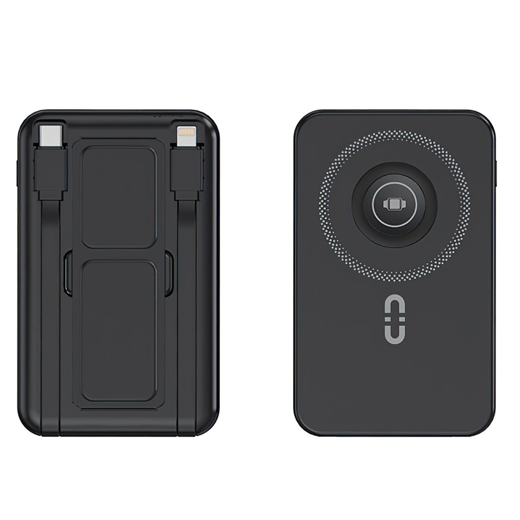 Black electronic device with a circular design on a white background