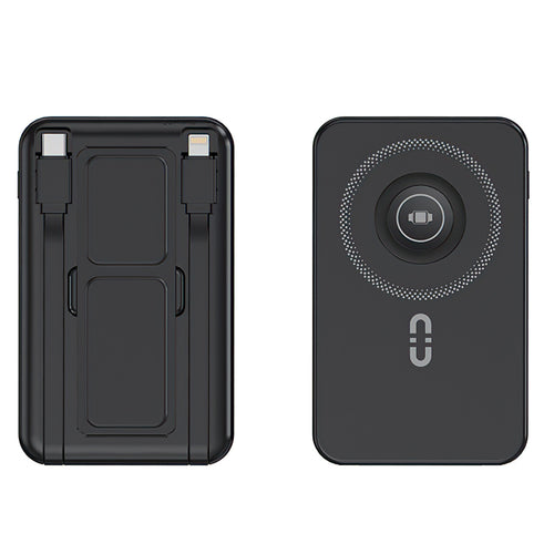Black electronic device with a circular design on a white background