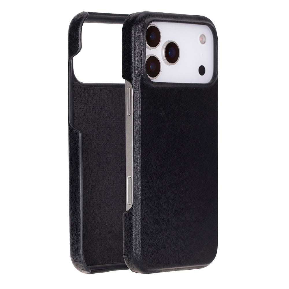 Black phone case with textured finish on a white background
