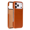 Brown leather phone case with card holder on a white background